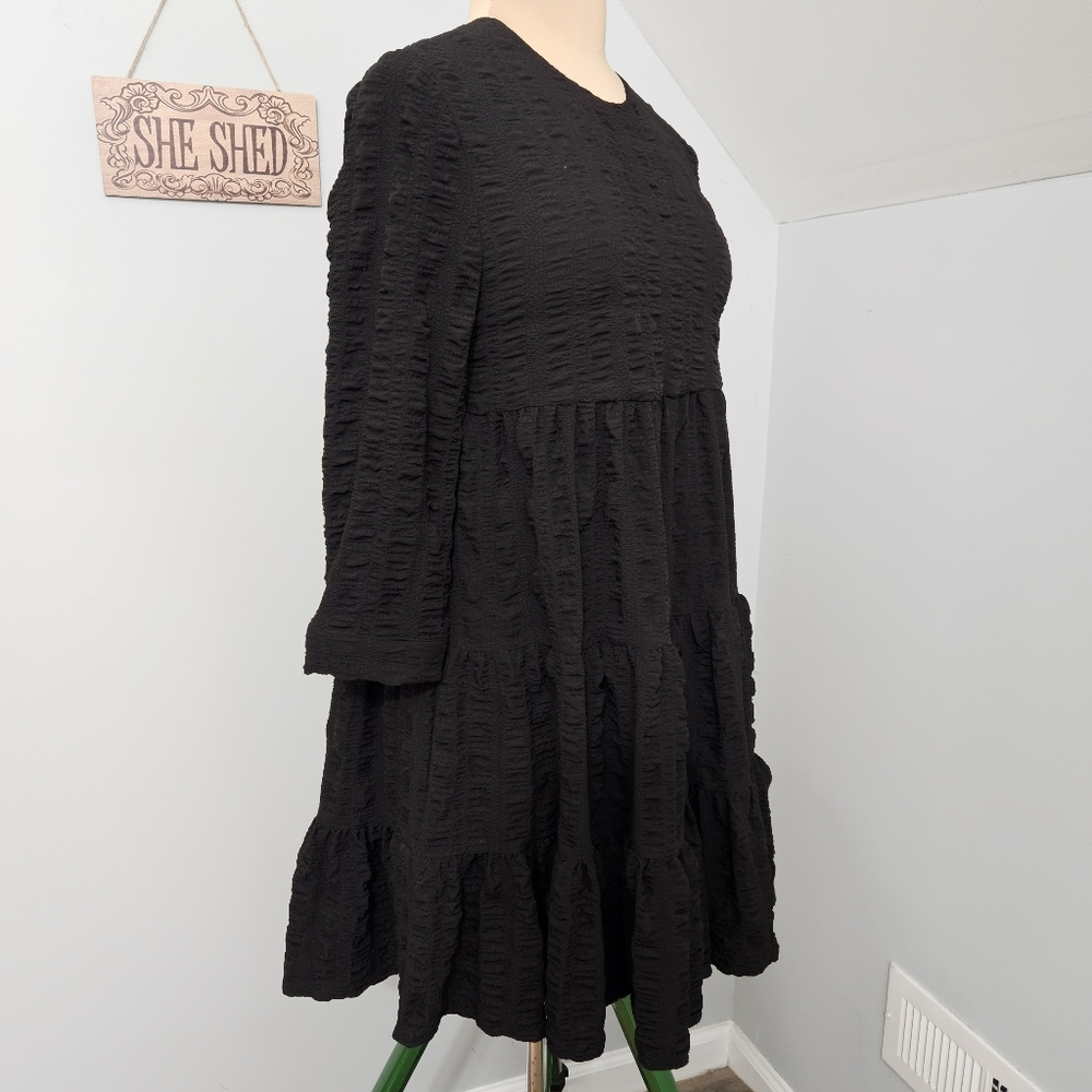 ZARA Black Textured Tiered Sharon Dress Long Sleeve Womens Small Gothcore Witchy - Picture 3 of 13